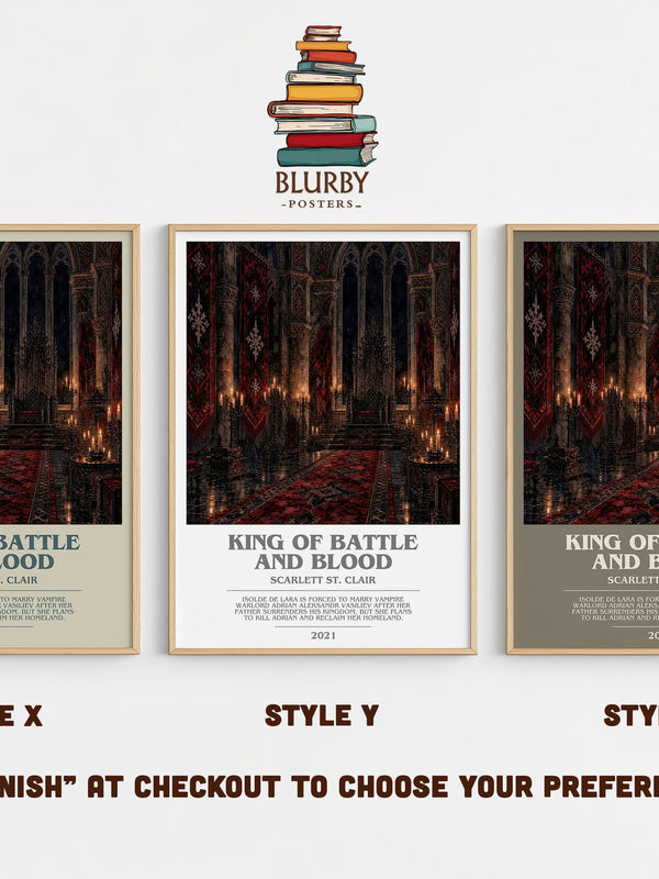 King of Battle and Blood bookish print in frame leaning in hallway – romance wall art