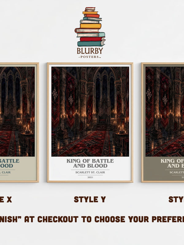 King of Battle and Blood book cover print in frame leaning in hallway – romance wall art