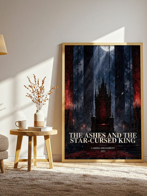 The Ashes and the Star-Cursed King watercolour print in frame leaning in hallway – fantasy wall art