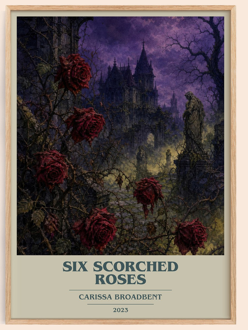 Six Scorched Roses book cover book poster by Carissa Broadbent – framed literary art print