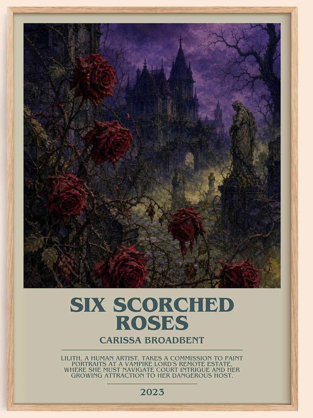 Six Scorched Roses bookish book poster by Carissa Broadbent – framed literary art print