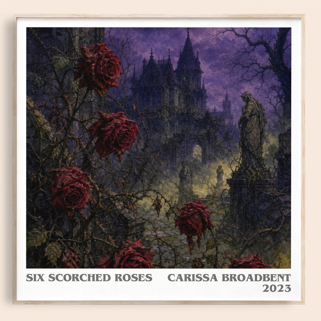 Six Scorched Roses literary book poster by Carissa Broadbent – framed literary art print