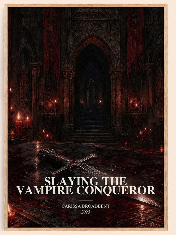 Slaying the Vampire Conqueror watercolour book poster by Carissa Broadbent – framed literary art print