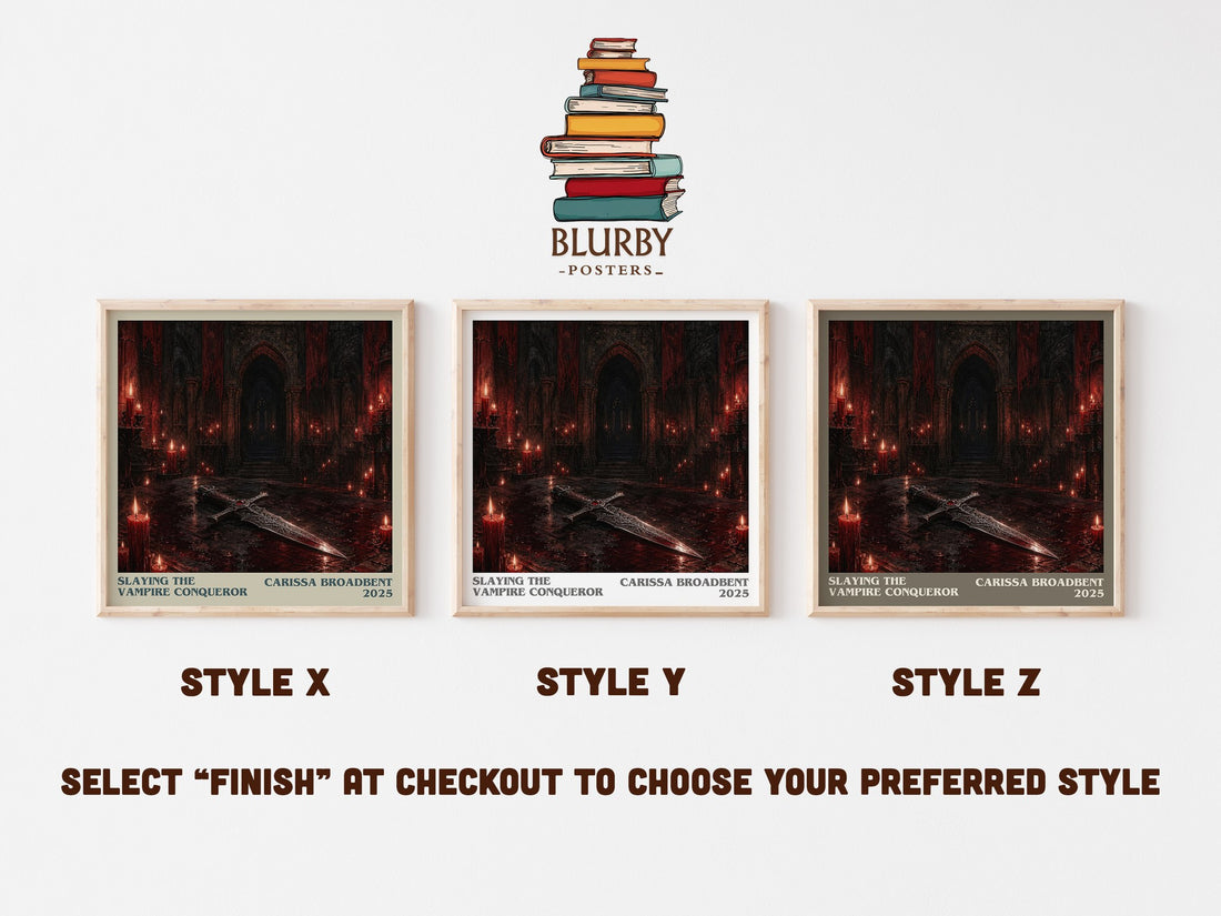 Slaying the Vampire Conqueror literary print in frame leaning in hallway – fantasy wall art (mockup)