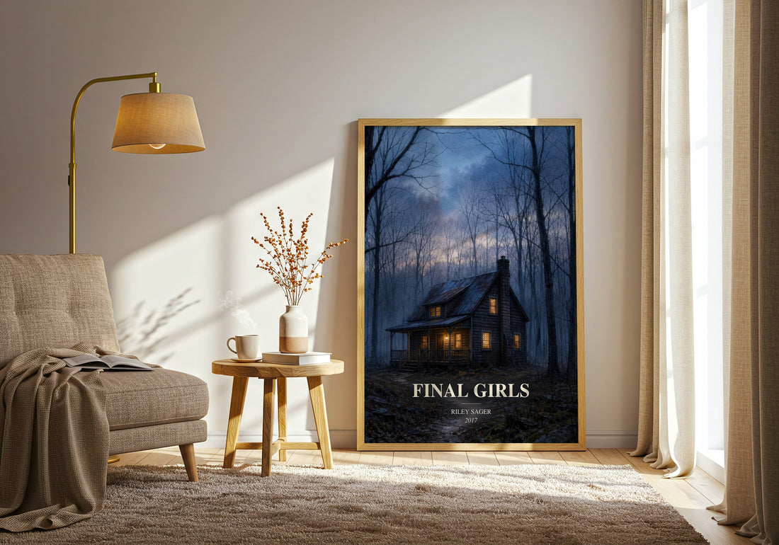 Final Girls watercolour print in frame leaning in hallway – thriller wall art (mockup)