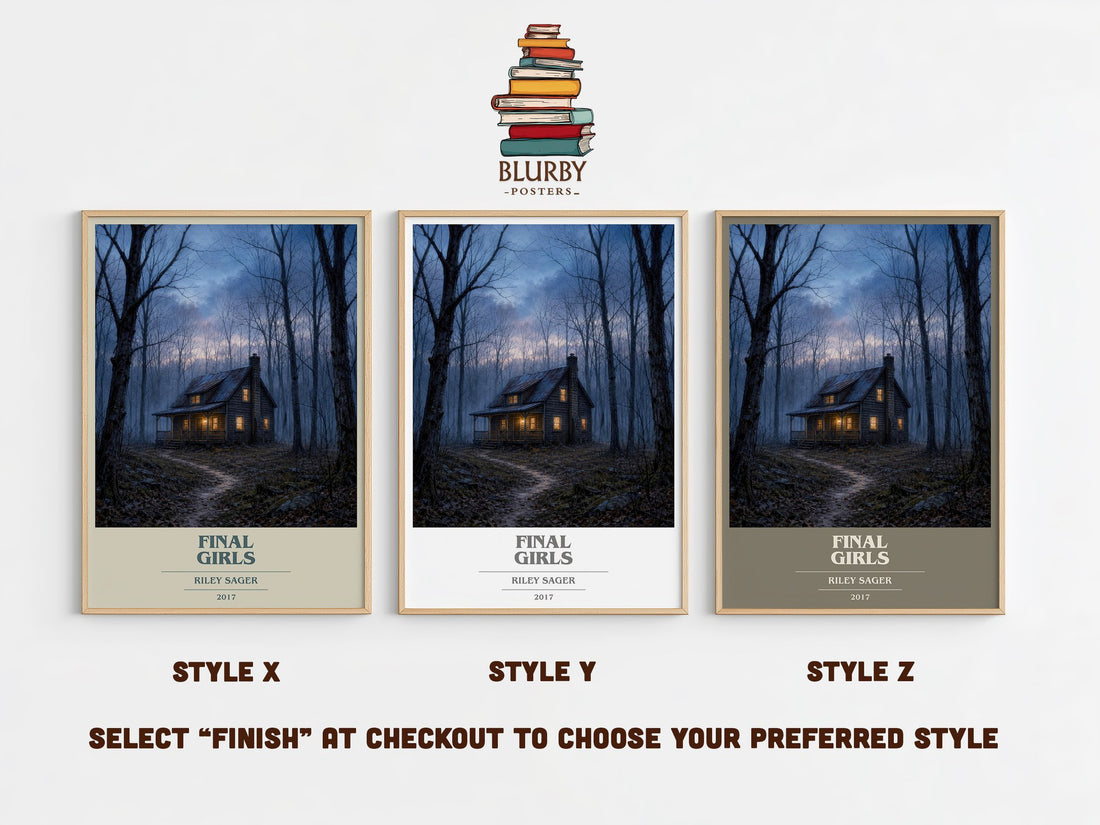 Final Girls book cover print in frame leaning in hallway – thriller wall art (mockup)