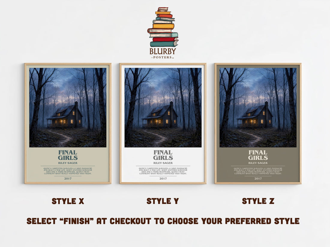 Final Girls bookish print in frame leaning in hallway – thriller wall art (mockup)