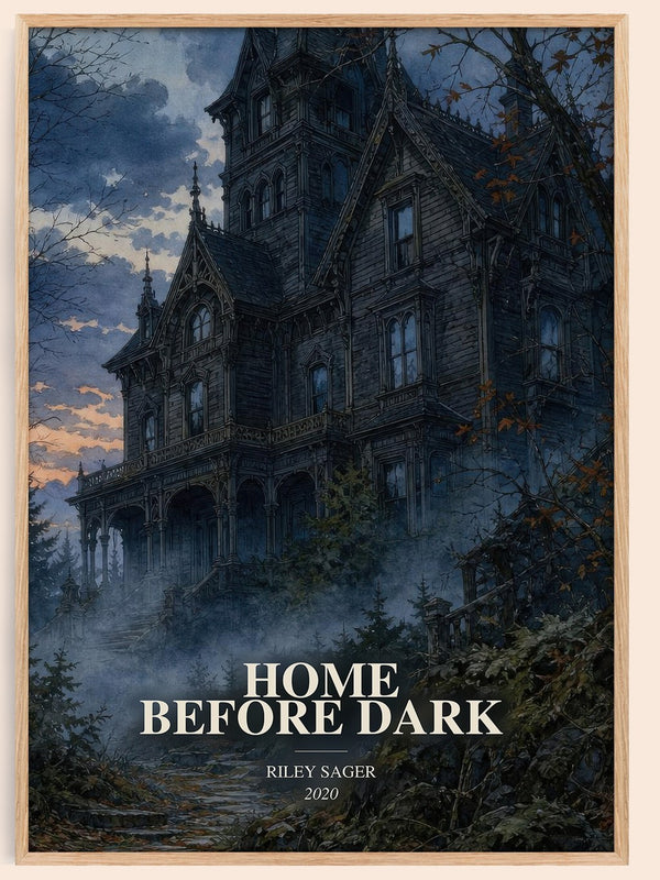 Home Before Dark watercolour book poster by Riley Sager – framed literary art print