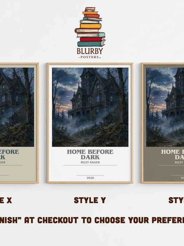 Home Before Dark bookish print in frame leaning in hallway – thriller wall art