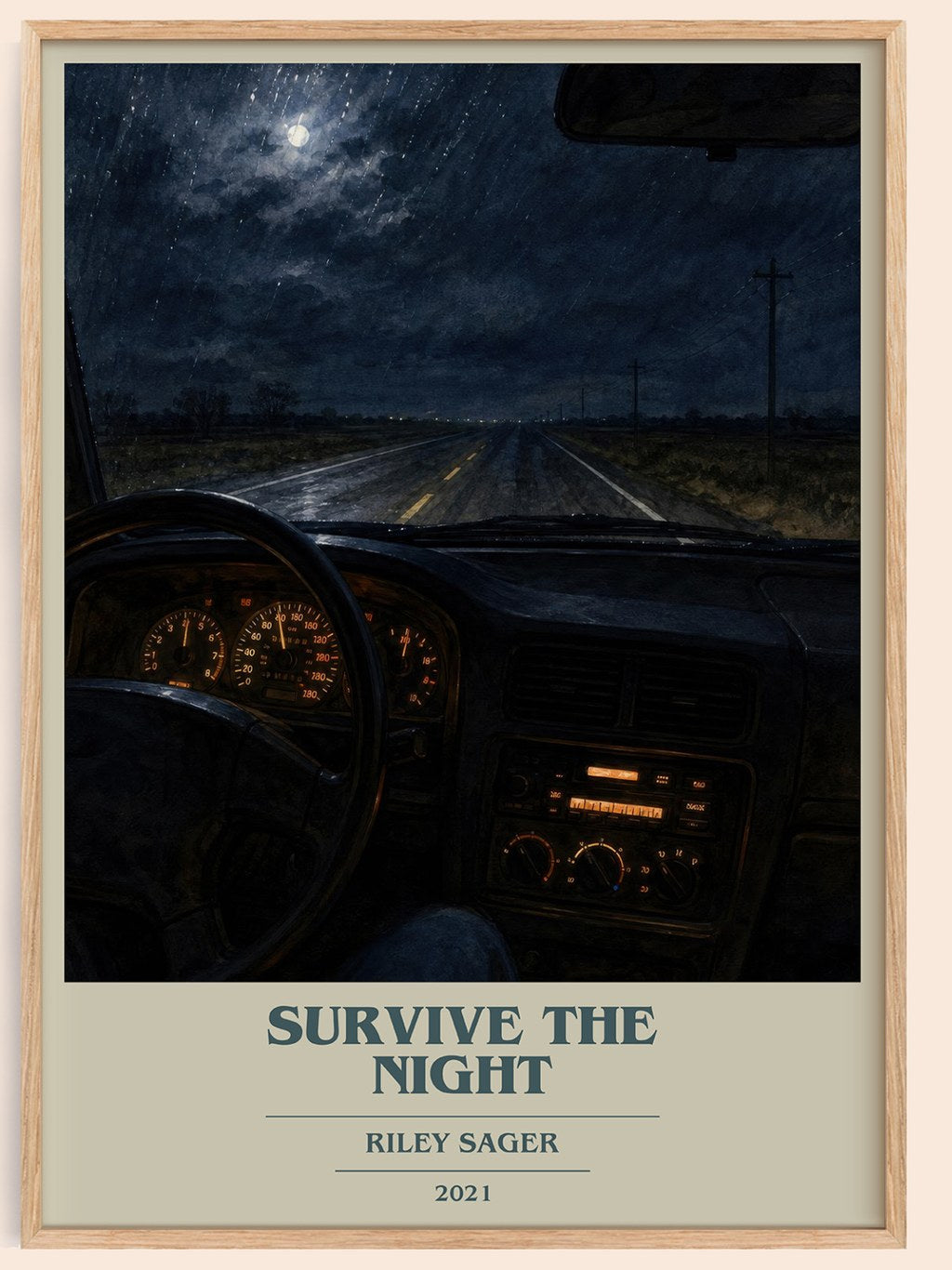 Survive the Night book cover book poster by Riley Sager – framed literary art print