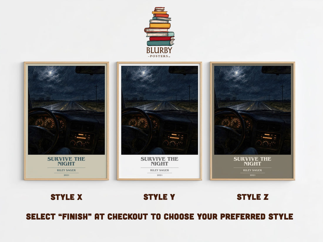 Survive the Night book cover print in frame leaning in hallway – thriller wall art (mockup)