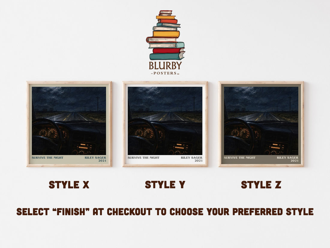Survive the Night literary print in frame leaning in hallway – thriller wall art (mockup)