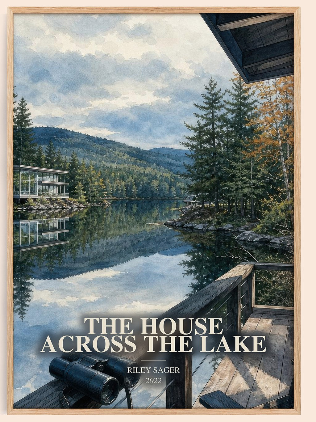 The House Across the Lake watercolour book poster by Riley Sager – framed literary art print