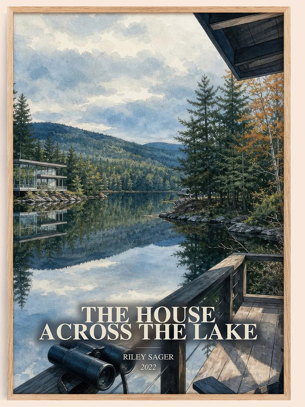 The House Across the Lake watercolour book poster by Riley Sager – framed literary art print