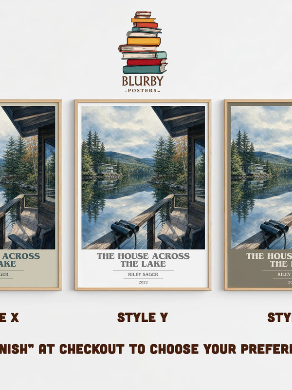 The House Across the Lake book cover print in frame leaning in hallway – thriller wall art