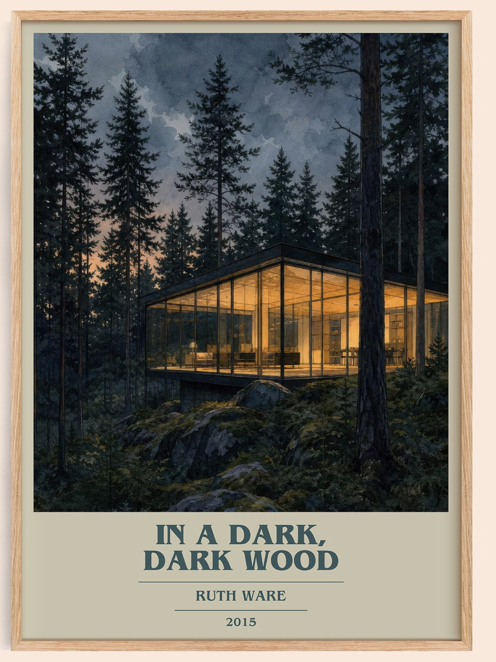 In a Dark, Dark Wood book cover book poster by Ruth Ware – framed literary art print