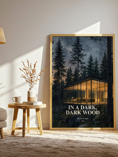 In a Dark, Dark Wood watercolour print in frame leaning in hallway – thriller wall art