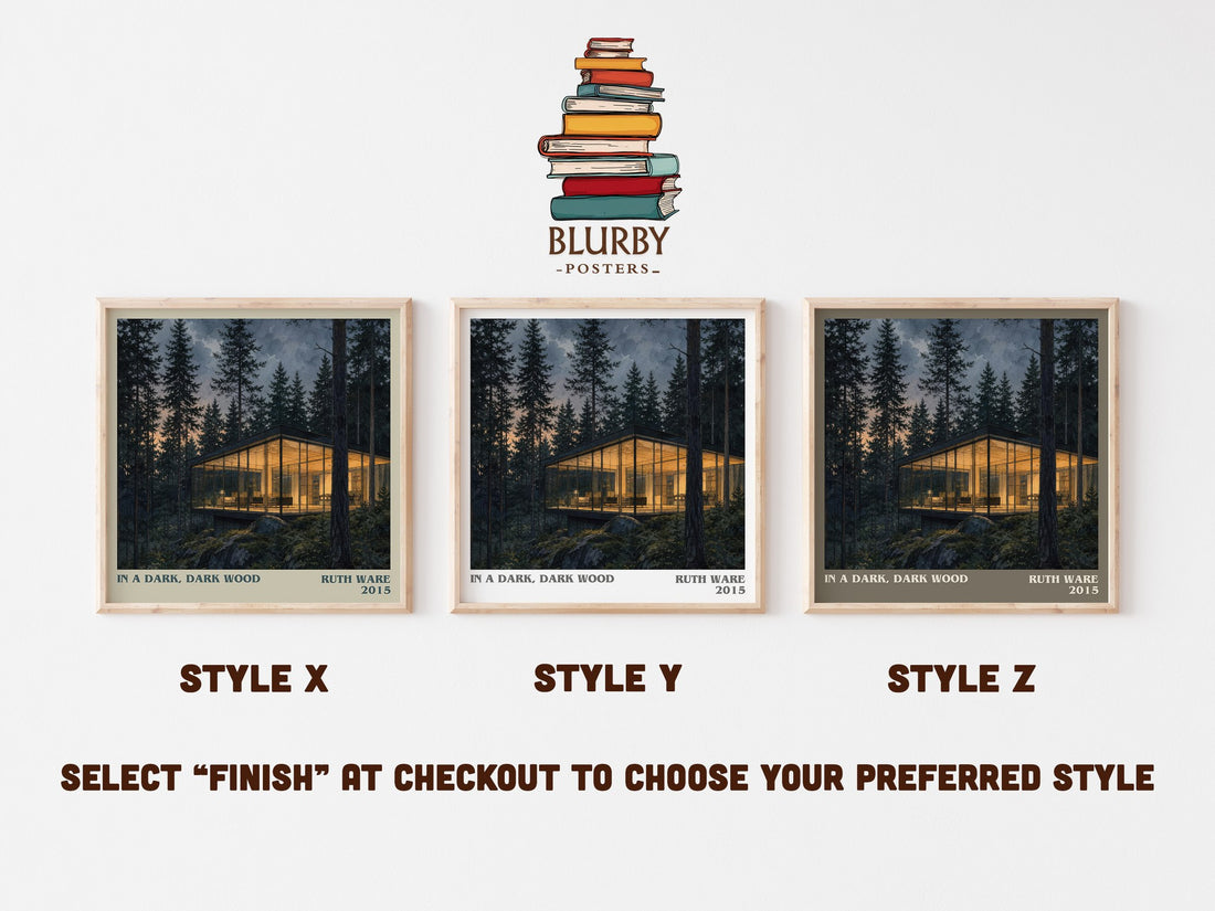 In a Dark, Dark Wood literary print in frame leaning in hallway – thriller wall art (mockup)