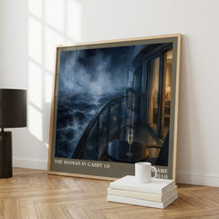 The Woman in Cabin 10 literary print framed by window – literary home decor