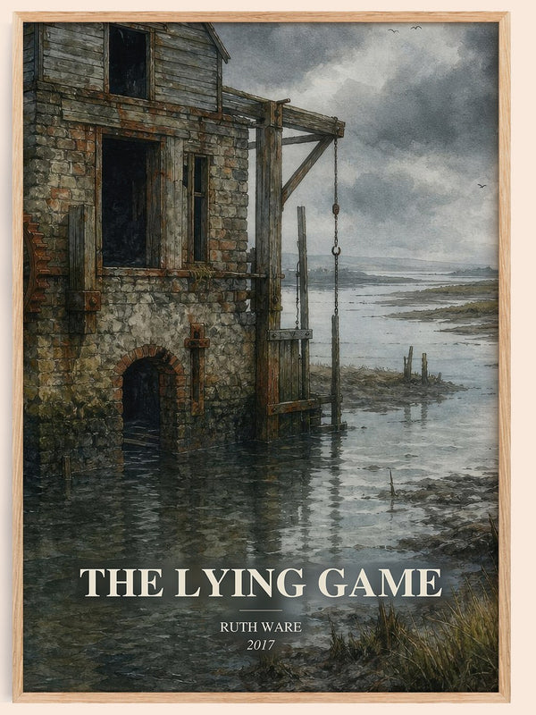 The Lying Game watercolour book poster by Ruth Ware – framed literary art print