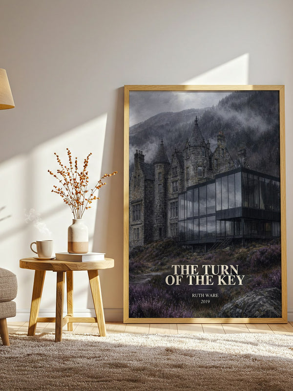 The Turn of the Key watercolour print in frame leaning in hallway – thriller wall art