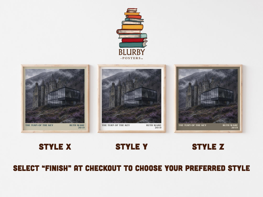 The Turn of the Key literary print in frame leaning in hallway – thriller wall art (mockup)