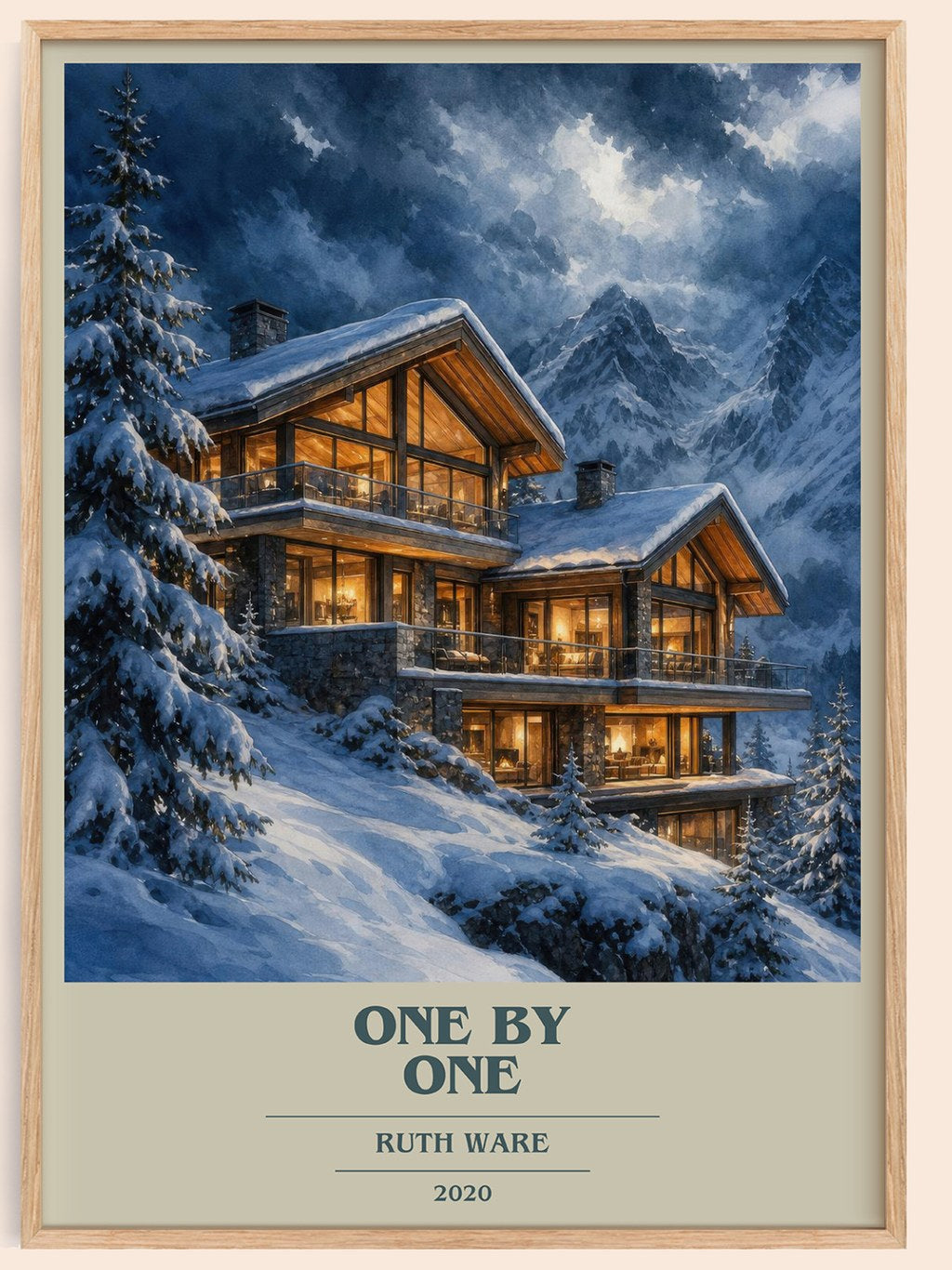 One by One book cover book poster by Ruth Ware – framed literary art print