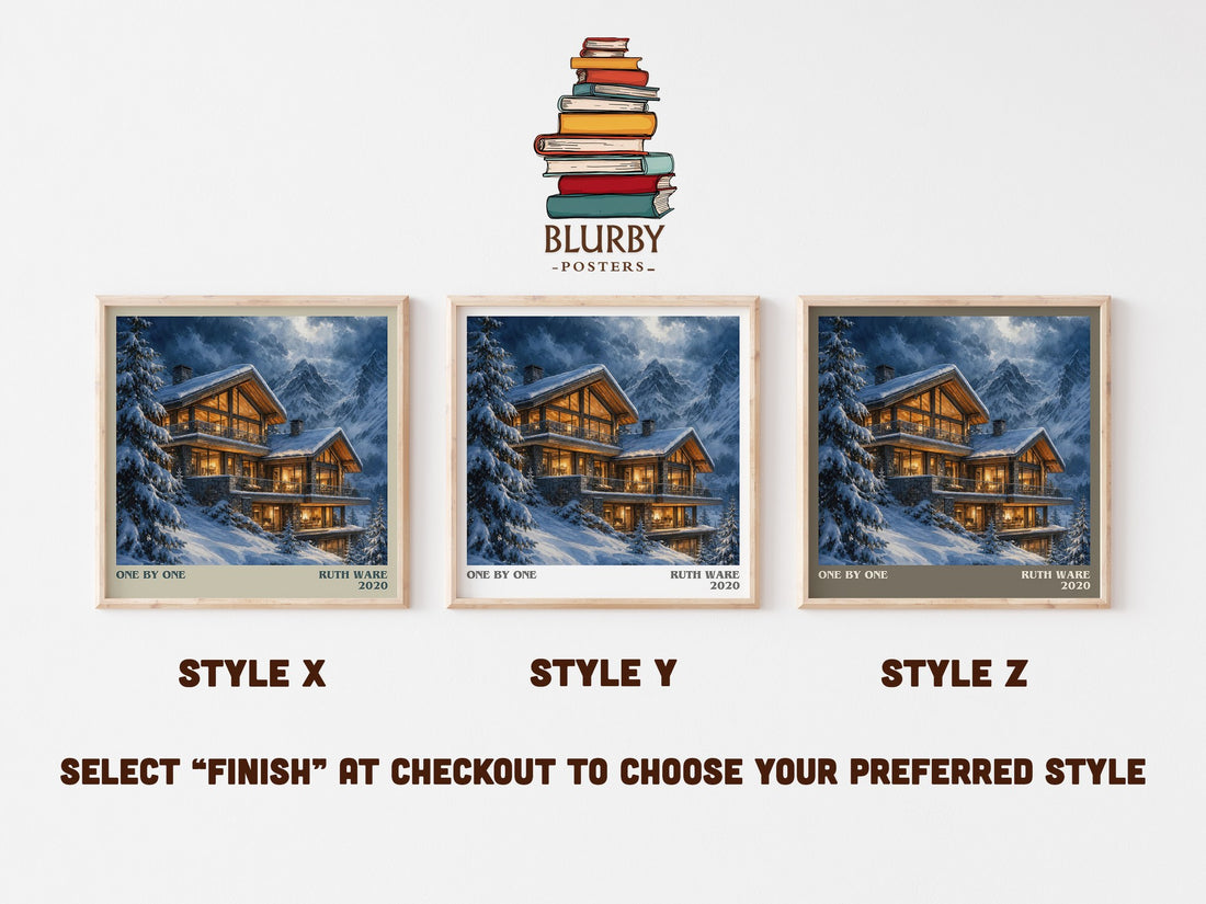 One by One literary print in frame leaning in hallway – thriller wall art (mockup)