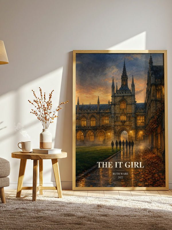 The It Girl watercolour print in frame leaning in hallway – thriller wall art