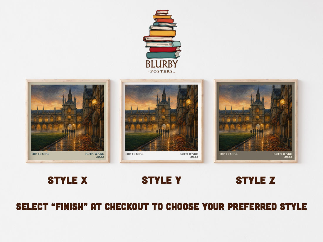 The It Girl literary print in frame leaning in hallway – thriller wall art (mockup)