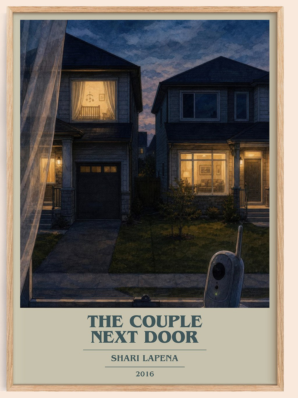 The Couple Next Door book cover book poster by Shari Lapena – framed literary art print