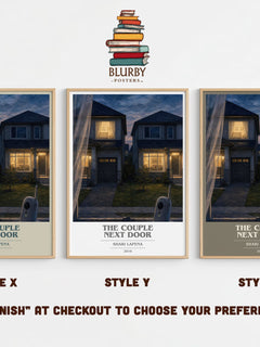 The Couple Next Door book cover print in frame leaning in hallway – thriller wall art