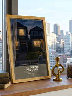 The Couple Next Door book cover print framed by window – literary home decor