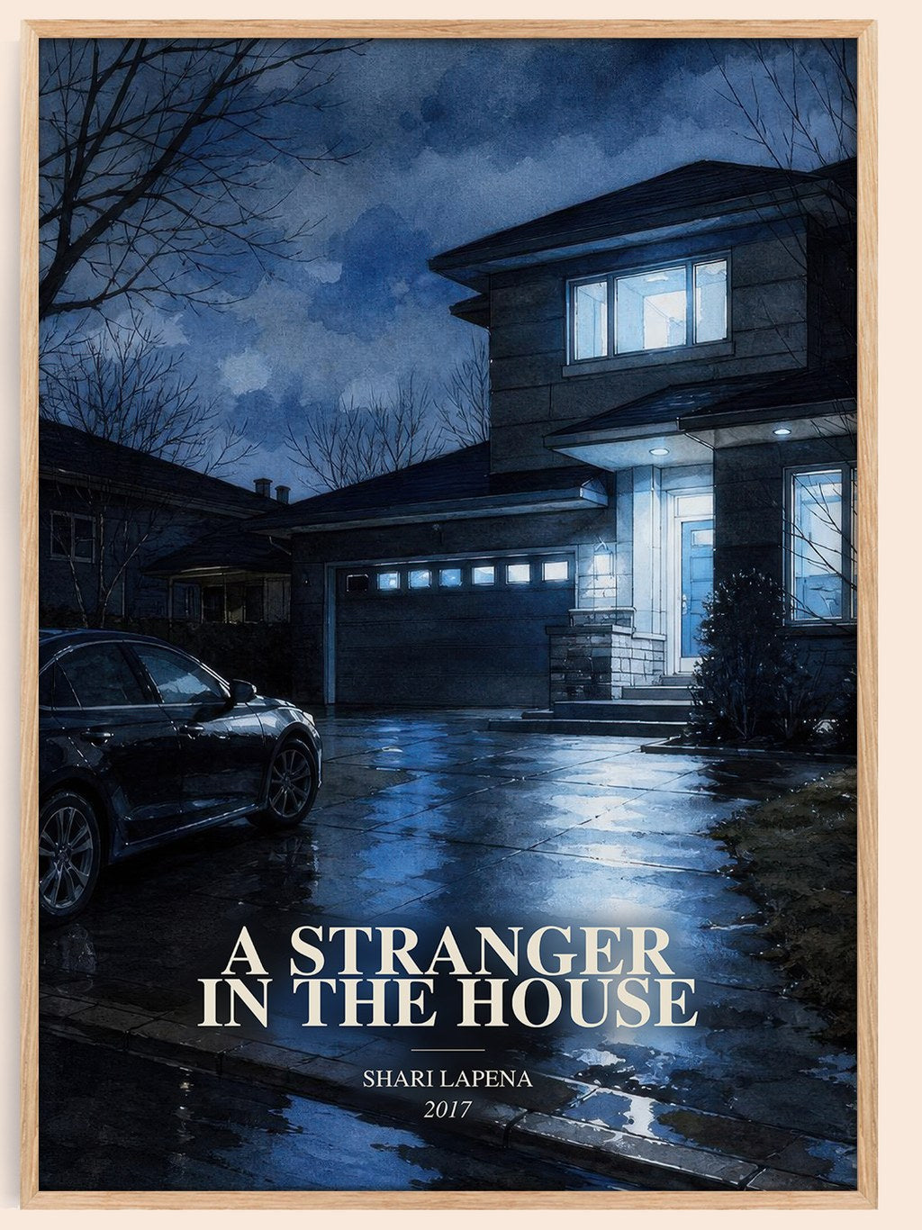 A Stranger in the House watercolour book poster by Shari Lapena – framed literary art print