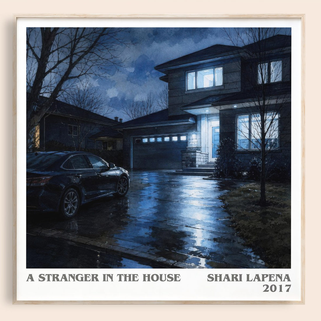 A Stranger in the House literary book poster by Shari Lapena – framed literary art print
