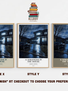 A Stranger in the House book cover print in frame leaning in hallway – thriller wall art