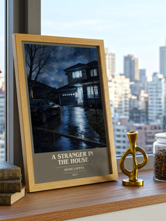 A Stranger in the House book cover print framed by window – literary home decor