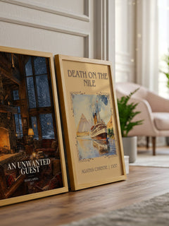 An Unwanted Guest watercolour print framed by window – literary home decor