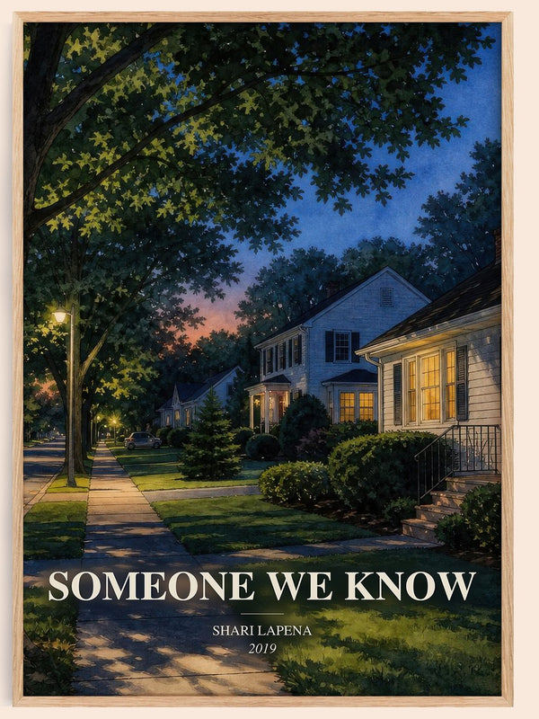 Someone We Know watercolour book poster by Shari Lapena – framed literary art print