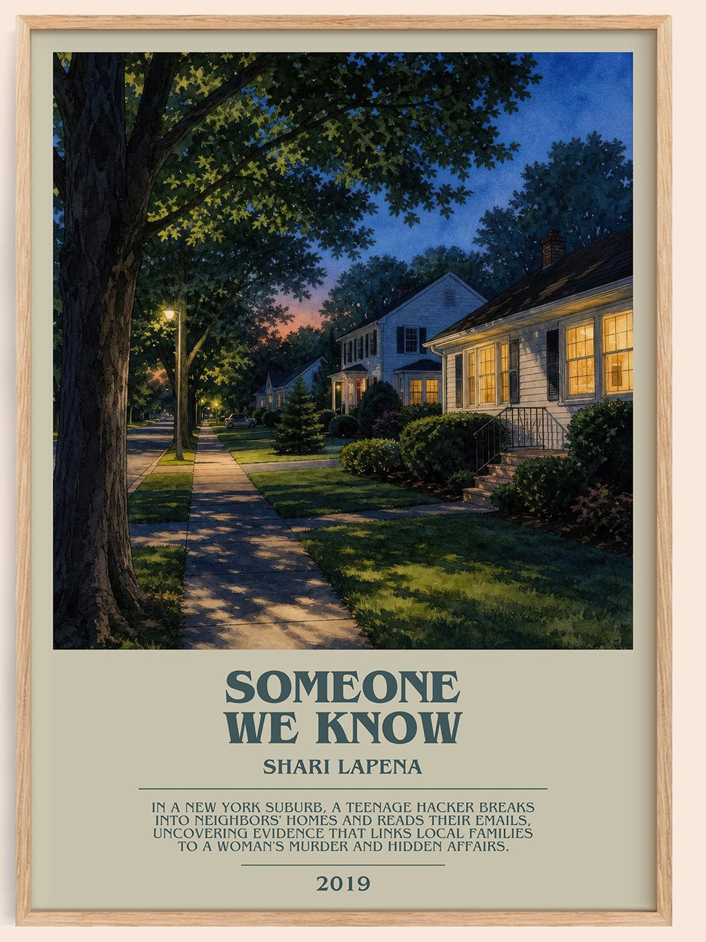 Someone We Know bookish book poster by Shari Lapena – framed literary art print