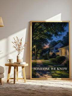 Someone We Know watercolour print in frame leaning in hallway – thriller wall art