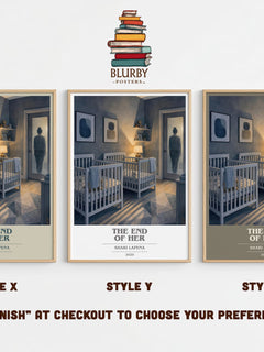 The End of Her book cover print in frame leaning in hallway – thriller wall art