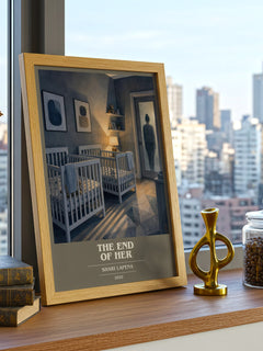 The End of Her book cover print framed by window – literary home decor