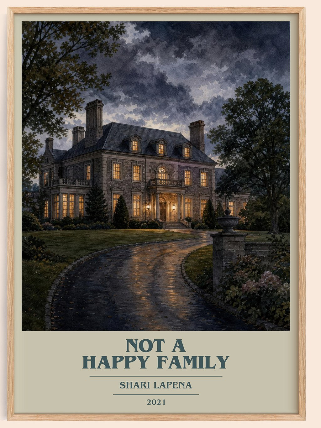 Not a Happy Family book cover book poster by Shari Lapena – framed literary art print