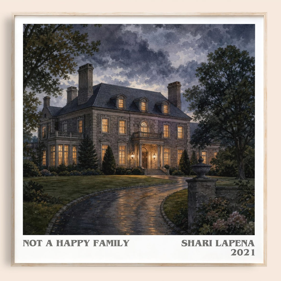 Not a Happy Family literary book poster by Shari Lapena – framed literary art print
