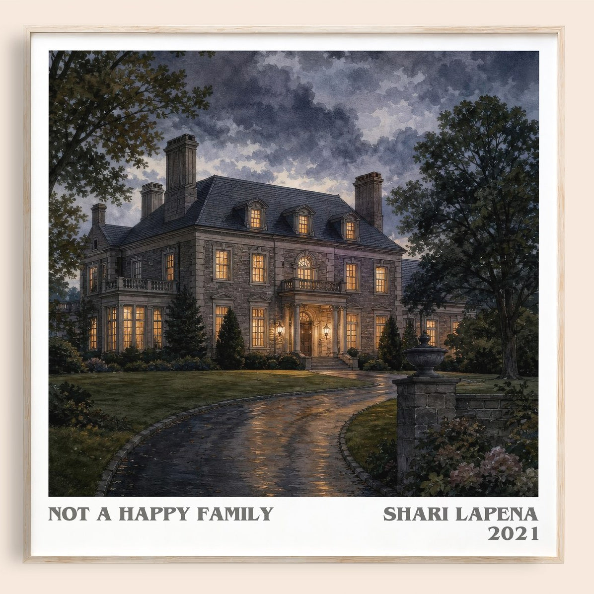 Not a Happy Family literary book poster by Shari Lapena – framed literary art print