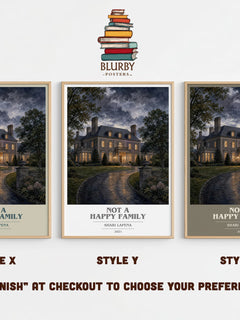 Not a Happy Family book cover print in frame leaning in hallway – thriller wall art