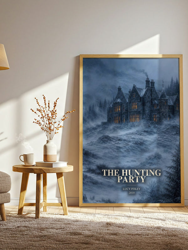 The Hunting Party watercolour print in frame leaning in hallway – thriller wall art