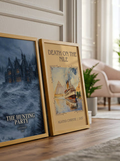 The Hunting Party watercolour print framed by window – literary home decor