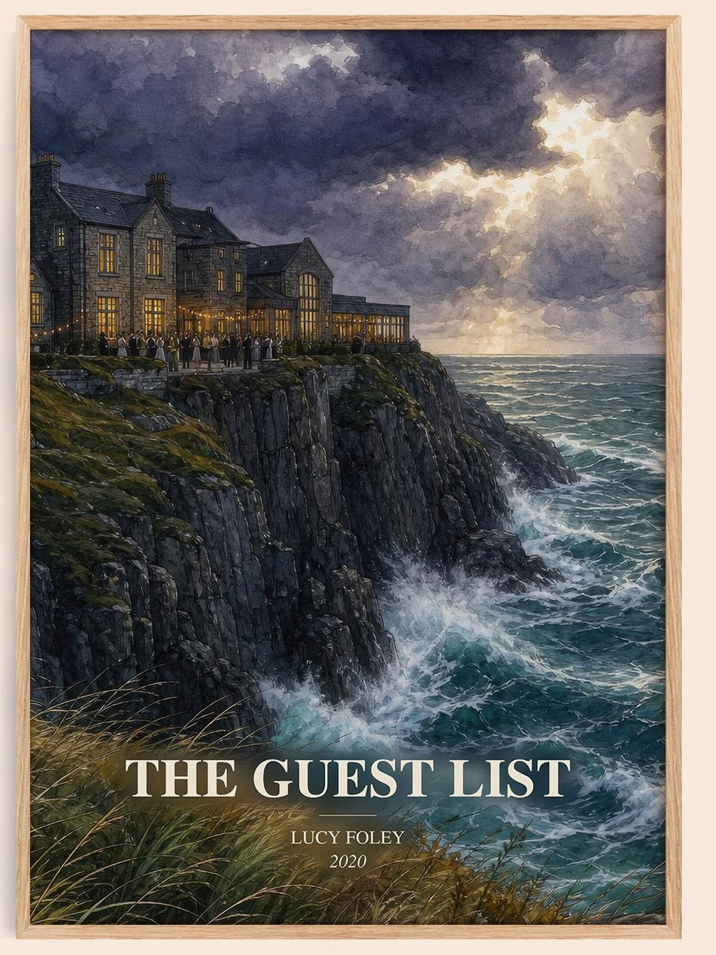 The Guest List watercolour book poster by Lucy Foley – framed literary art print